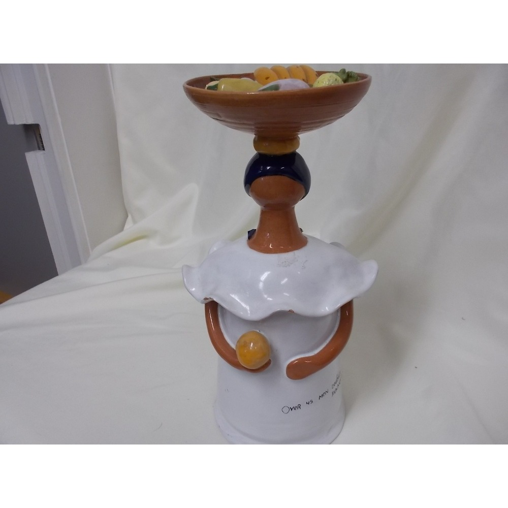 Lime Dominican Republic Faceless Doll Figurine Pottery Fruit Bowl Folk Art